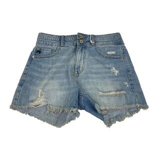 Kancan Women Size 7/27 Blue Jean Shorts Cutoff High Rise Distressed NWT